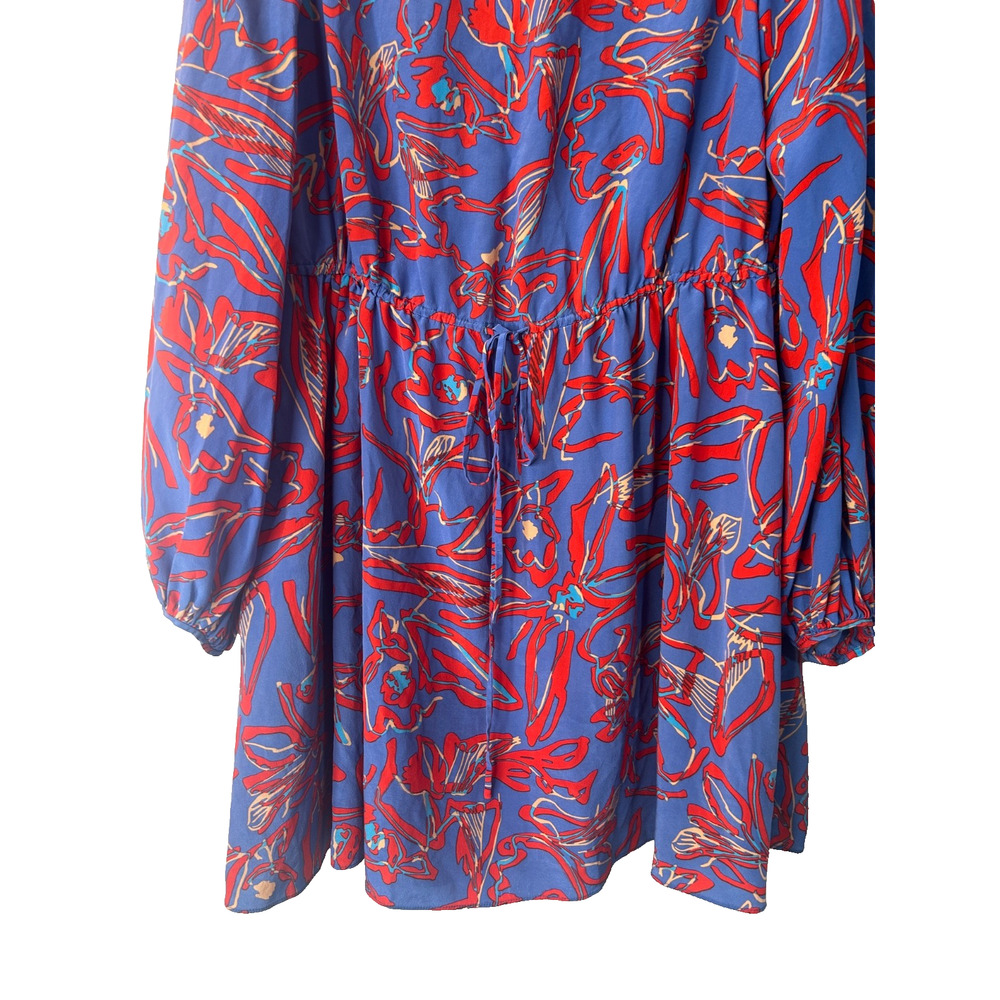 DVF Diane von Furstenberg Elsden Silk Mini Dress Size 8 Abstract Blue Red Floral - Picture 3 of 12